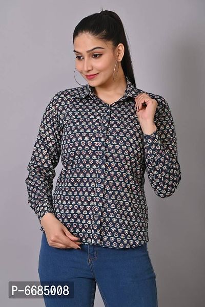 Blue Printed Cotton Shirt for Girls