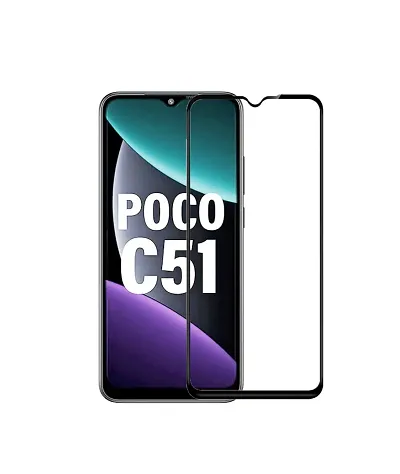 Aliean Tempered Glass For Poco C51 Screen Protector Edge to Edge Coverage with HD Clearance Premium Tempered Glass, Full Adhesive Glass POCO C51 (Pack of 1)
