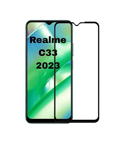 Aliean Tempered Glass For Realme C33 2023 Screen Protector Edge to Edge Coverages with HD Clearance Premium Tempered Glass, Full Adhesives Glass REALME C33 (2023) (Pack of 1)