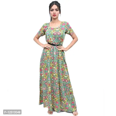 Reliable Green Printed Rayon Cotton Long Kurta For Women-thumb0