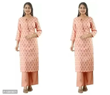 Reliable Peach Printed Rayon Cotton Kurta with Palazzo Set For Women- Pack Of 2