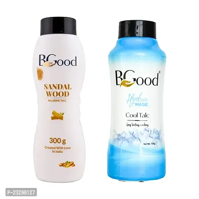 Natural Body  Face Talcum Powder For Men  Women - Sandalwood Fragrance-300Gm -Hydra Magic Cool Fragrance-100Gm Pack Of 2