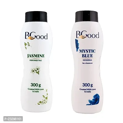 Natural Body  Face Talcum Powder For Men  Women - Jasmine Fragrance - 300Gm-Mystic Blue Fragrance - 300Gm Pack Of 2-thumb0