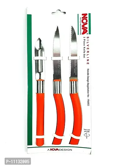 Kitchen Knife Set of 3/NOVA Brand/Green/Stainless Steel-thumb2