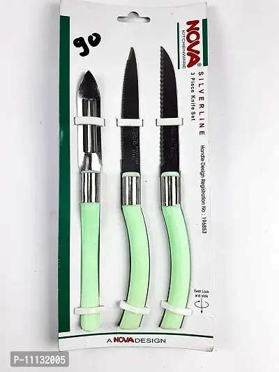 Kitchen Knife Set of 3/NOVA Brand/Green/Stainless Steel-thumb0