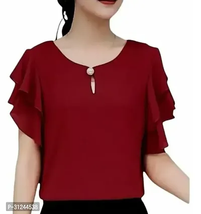 Elegant Maroon Georgette Solid Top For Women-thumb0