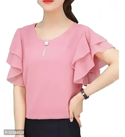 Elegant Pink Georgette Solid Top For Women-thumb0