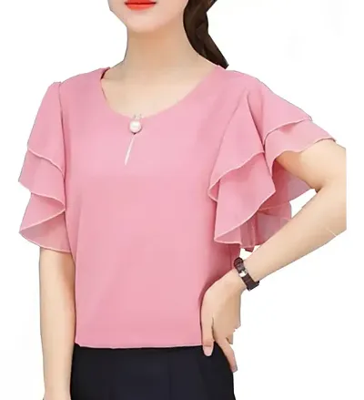 Solid Top with Ruffle Sleeve