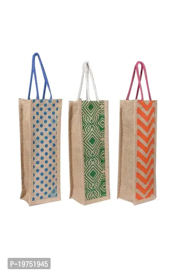 Sunvika House Jute Water Bottle Bag This Jute Bottle Bag can be Given as a Gift Bag or can be Used as Wine Bottle Gift Bag/Bottle Carry Bag/Water Bottle Cover Set of 3 - Multi-thumb2