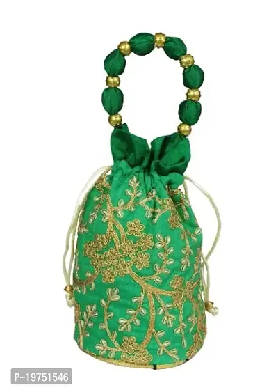 SUNVIKA HOUSE Raw Silk Floral Ethnic Rajasthani Multicolor Embroidered Potli Bag Handbag, Wristlets, Clutch for Women, Girls with Handmade Color : Megenta-thumb0