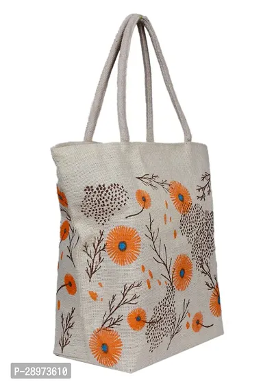 Eco-Friendly Jute Hand Bag Floral Print Reusable Tiffin Shopping Grocery Multipurpose Hand Bag with Zip-thumb0