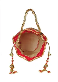 SUNVIKA HOUSE Raw Silk Floral Ethnic Rajasthani Multicolor Embroidered Potli Bag Handbag, Wristlets, Clutch for Women, Girls with Handmade (16 X 11 X 21 Cm) Color : Orange-thumb2