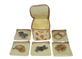 SUNVIKA HOUSE Brocade Jewellery Box/Organizer Set of 10 Pouch organizer | Color : gold | Material :brocade | Pack of 1-thumb2