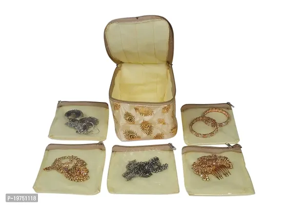 SUNVIKA HOUSE Brocade Jewellery Box/Organizer Set of 10 Pouch organizer | Color : gold | Material :brocade | Pack of 1-thumb3