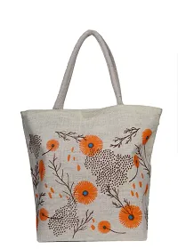 Eco-Friendly Jute Hand Bag Floral Print Reusable Tiffin Shopping Grocery Multipurpose Hand Bag with Zip-thumb2