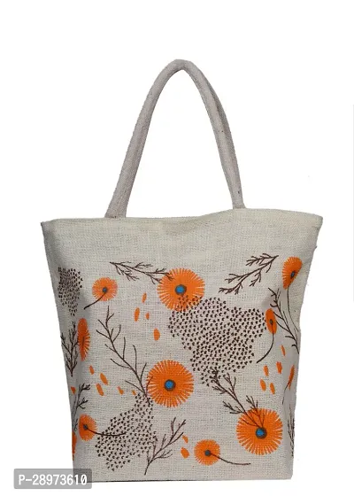 Eco-Friendly Jute Hand Bag Floral Print Reusable Tiffin Shopping Grocery Multipurpose Hand Bag with Zip-thumb3