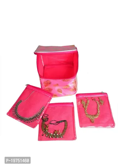 SUNVIKA HOUSE Brocade Jewellery Box/Organizer Set of 10 Pouch organizer | Design : solid | Color : pink | Material :brocade | Pack of 1-thumb2