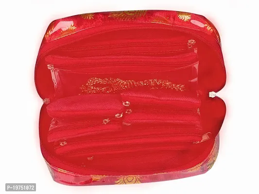 SUNVIKA HOUSE Makeup Pouch Travel Packing Bag | Brocade Jewellery Organizer Pouch Pack of 10 | Color : Red | Material : Fabric | Size : Free Size-thumb3