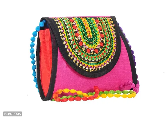 SUNVIKA HOUSE Handcrafted Traditional Embroidery Sling Bags|Rajasthani Sling Bags|Shoulder Bags|Crossbody Bag|Ethnic Shoulder Sling Bag for Women and Girls(Size: 20x24Cm)-thumb2