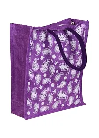 SUNVIKA HOUSE Eco-Friendly Jute Hand Bag Arabic Print Reusable Tiffin Shopping Grocery Multipurpose Hand Bag with Zip  Handle for Men and Women Daily Use Carry Bag - Mauve-thumb1