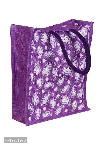 SUNVIKA HOUSE Eco-Friendly Jute Hand Bag Arabic Print Reusable Tiffin Shopping Grocery Multipurpose Hand Bag with Zip  Handle for Men and Women Daily Use Carry Bag - Mauve-thumb2