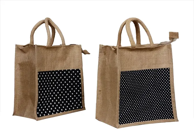 Stylish Jute Reusable Bag Heavy Duty Grocery Vegetable Shopping Bags (Pack Of 2)