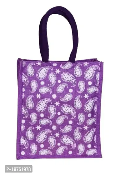 SUNVIKA HOUSE Eco-Friendly Jute Hand Bag Arabic Print Reusable Tiffin Shopping Grocery Multipurpose Hand Bag with Zip  Handle for Men and Women Daily Use Carry Bag - Mauve-thumb0