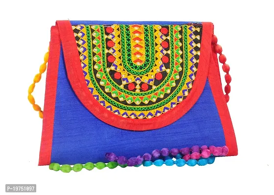 SUNVIKA HOUSE Handcrafted Traditional Embroidery Sling Bags|Rajasthani Sling Bags|Shoulder Bags|Crossbody Bag|Ethnic Shoulder Sling Bag for Women and Girls(Size: 20x24Cm)