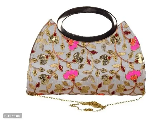 SUNVIKA HOUSE Silk Handbag for Women and Girls With Classic Chain Strap Top Handle Handheld Shoulder Crossbody Purse Cream