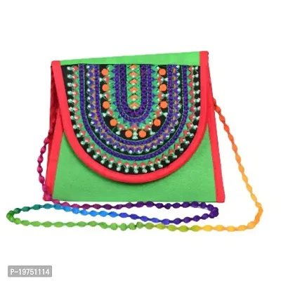 SUNVIKA HOUSE Handcrafted Traditional Embroidery Sling Bags | Crossbody Bag|Ethnic Shoulder Sling Bag for Women and Girls(Size: 20x24Cm)? | Color : Green | Material : Fabric | Size : Free Size-thumb0