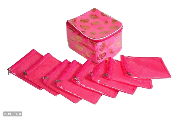 SUNVIKA HOUSE Brocade Jewellery Box/Organizer Set of 10 Pouch organizer | Design : solid | Color : pink | Material :brocade | Pack of 1