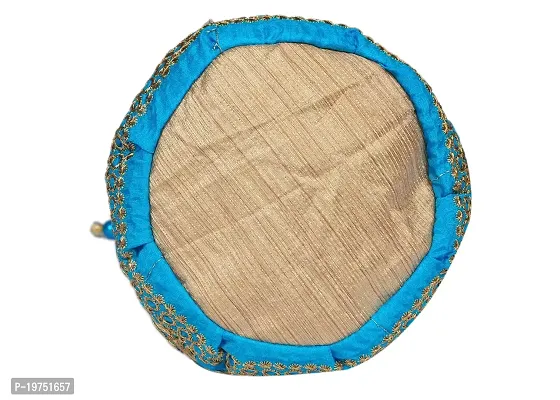 SUNVIKA HOUSE Raw Silk Floral Ethnic Rajasthani Multicolor Embroidered Potli Bag Handbag, Wristlets, Clutch for Women, Girls with Handmade (16 X 11 X 21 Cm) Color : Blue-thumb2
