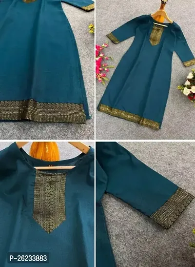 Designer Teal Cotton Kurta For Women-thumb0