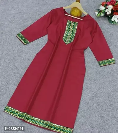 Designer Red Cotton Kurta For Women-thumb0