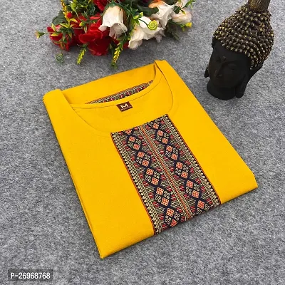 Elegant Yellow Cotton Slub Solid Straight Kurta For Women