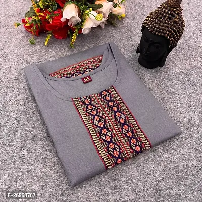 Elegant Grey Cotton Slub Solid Straight Kurta For Women-thumb0