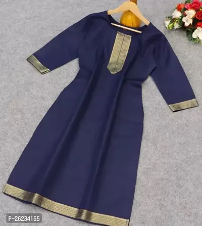 Designer Navy Blue Cotton Kurta For Women