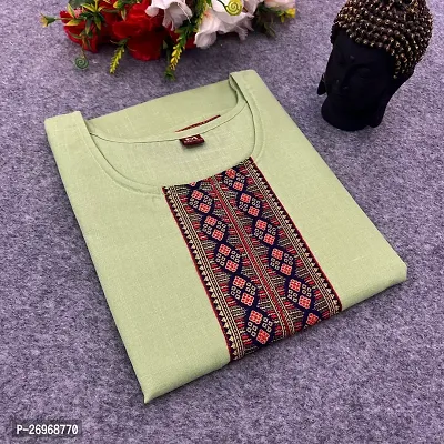 Elegant Green Cotton Slub Solid Straight Kurta For Women