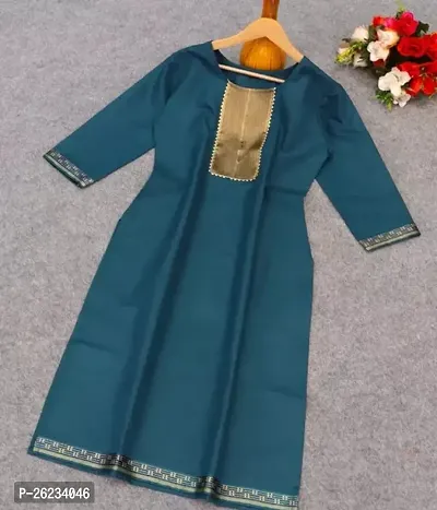 Designer Teal Cotton Kurta For Women-thumb0