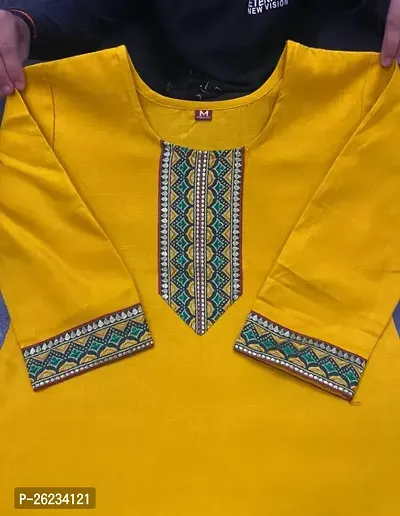 Designer Yellow Cotton Kurta For Women-thumb0