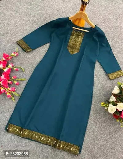 Designer Teal Cotton Kurta For Women-thumb0