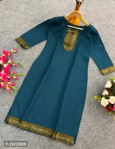 Designer Teal Cotton Kurta For Women-thumb0