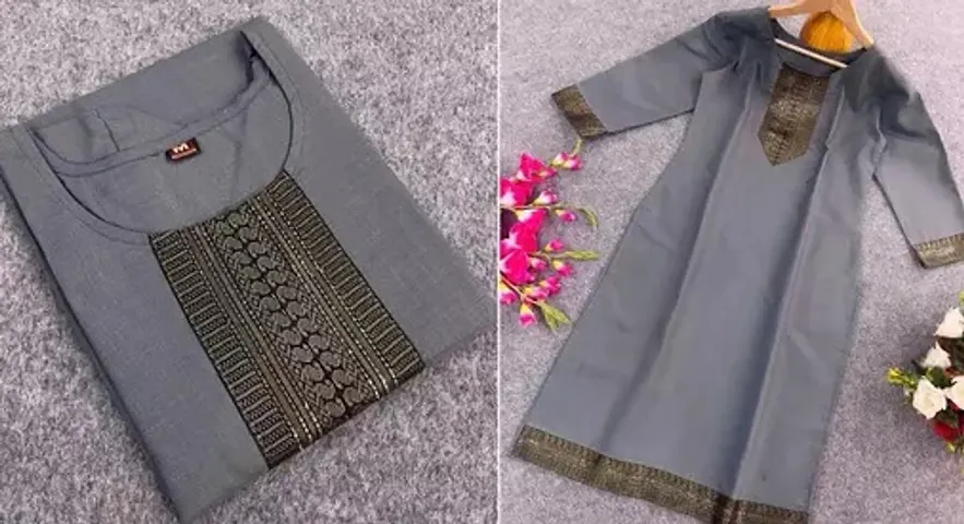 Designer Grey Cotton Kurta For Women