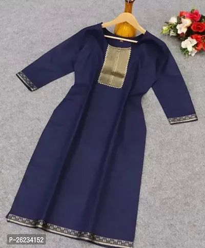 Designer Navy Blue Cotton Kurta For Women-thumb0