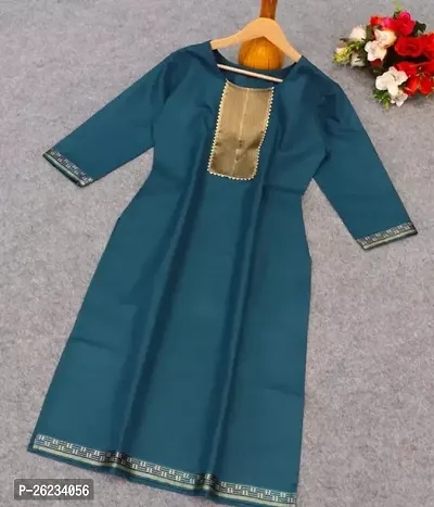 Designer Teal Cotton Kurta For Women