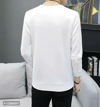 Stylish Cotton Blend White Printed Long Sleeves T-shirt  For Men-thumb2