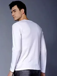 Stylish Polyester White Printed Long Sleeves T-shirt  For Men-thumb1