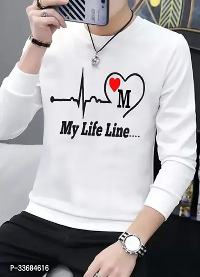 Stylish Polyester White Printed Long Sleeves T-shirt  For Men-thumb0