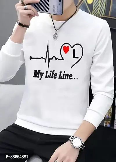 Stylish Polyester White Printed Long Sleeves T-shirt  For Men-thumb0