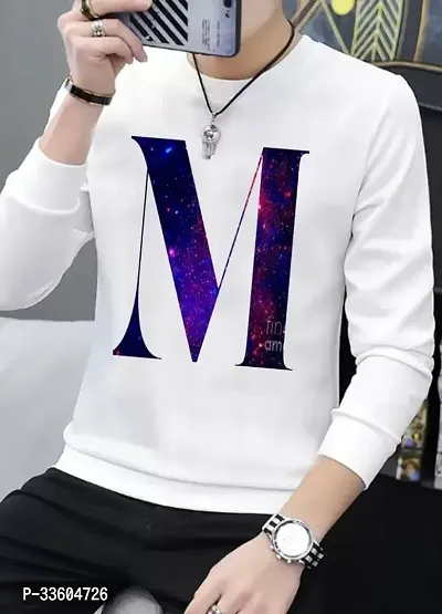 Stylish Polyester White Printed Long Sleeves T-shirt  For Men-thumb0